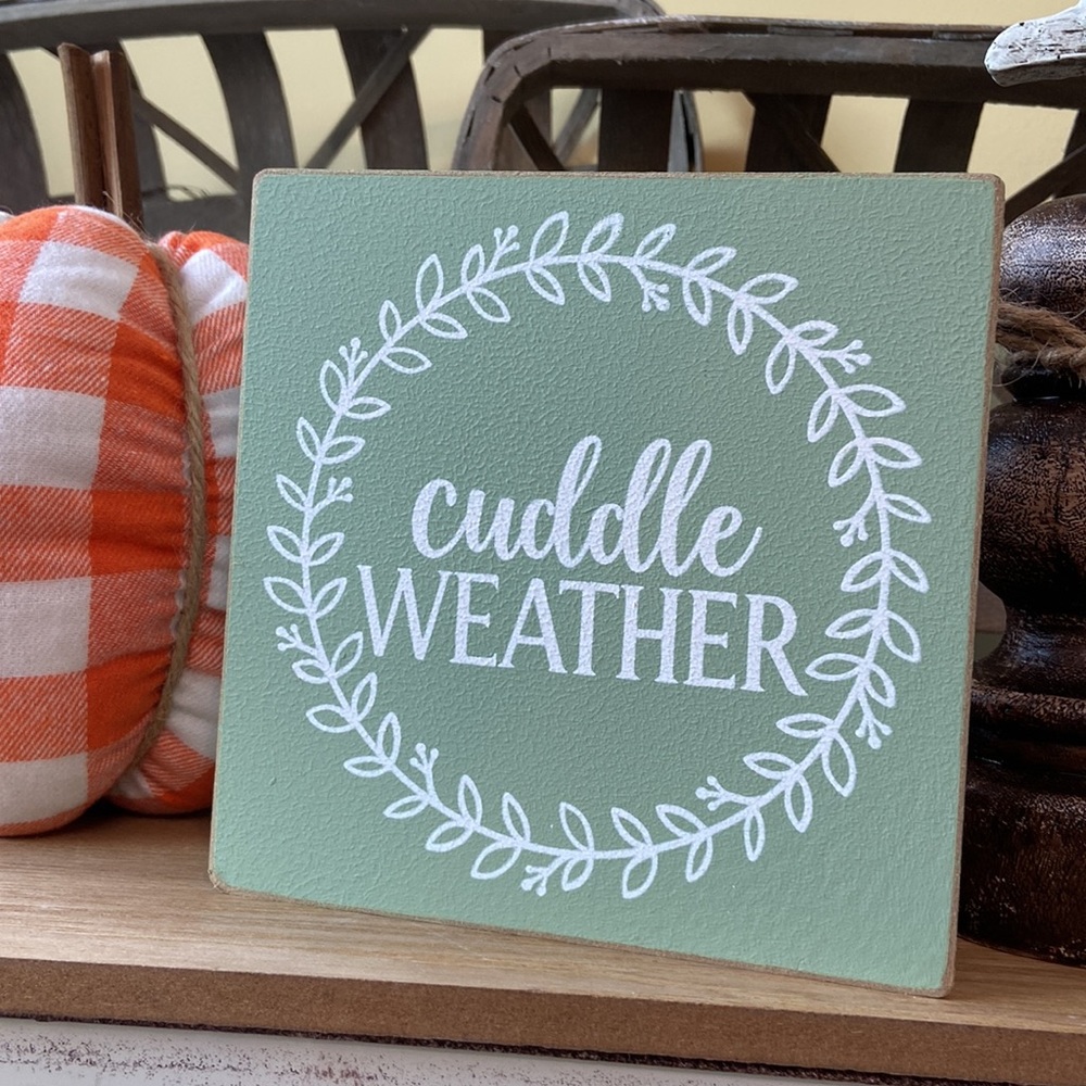 NEW! Shabby Chic Cottage Farmhouse Fall Harvest Cuddle Weather Wood Sign - Picture 4 of 7